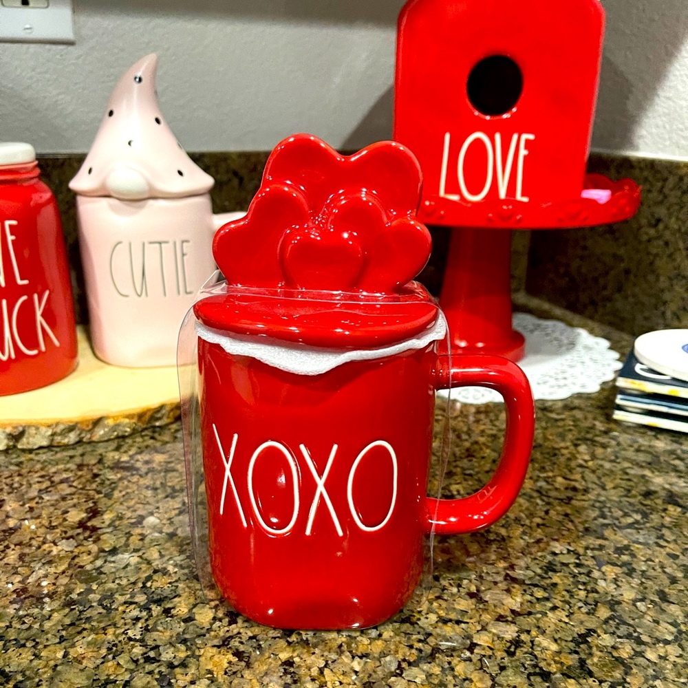 Rae Dunn Valentine’s mug with topper
